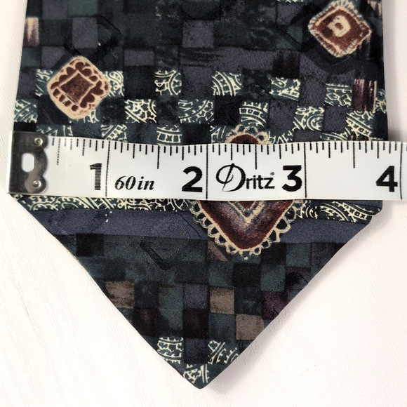 Bugatti Vintage Men’s 100% Silk Blue Geometric Diamond USA Tie – 58” x 3.75” - Picture 9 of 9